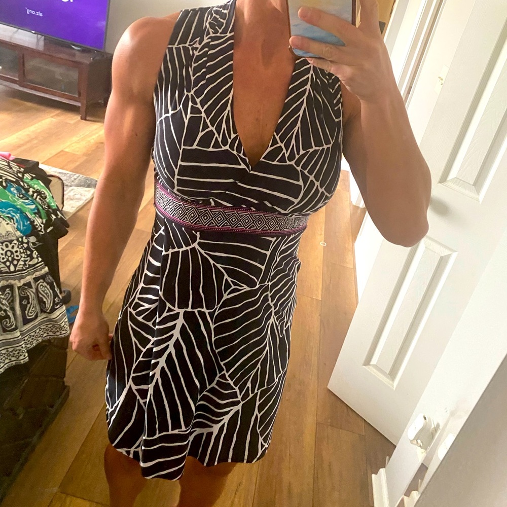 Black and White dress with accent waist line